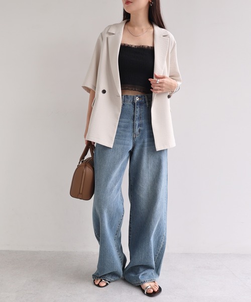 Freesia by andme(フリージアバイアンドミー)の「カップ付きチュールシャーリングショート丈キャミソール(キャミソール・レディース・オフホワイト/ブラック/ピンク/アイボリー・M)」の17枚目の写真