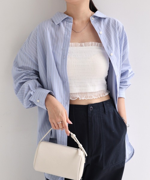 Freesia by andme(フリージアバイアンドミー)の「カップ付きチュールシャーリングショート丈キャミソール(キャミソール・レディース・オフホワイト/ブラック/ピンク/アイボリー・M)」の6枚目の写真