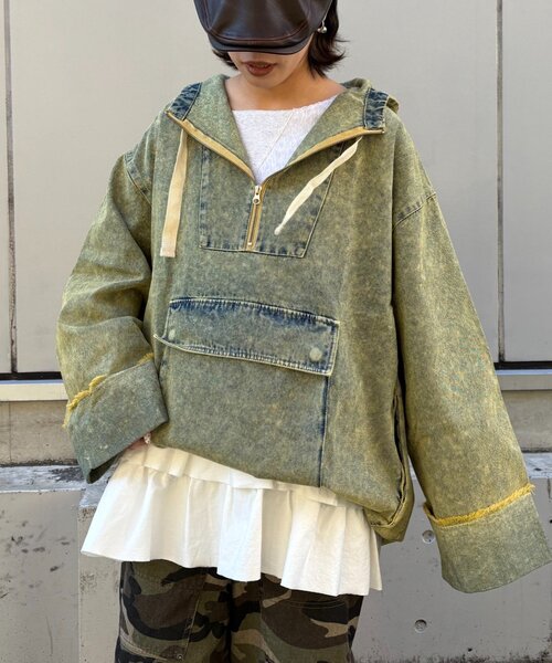 SOUNDSGOOOOD（サウンズグッド）の「【SOUNDS GOOOOD 】デニムアノラックパーカー（パーカー・レディース・サックスブルー/グレー/オレンジ/イエロー/ブルー・ONE SIZE）」の4枚目の写真