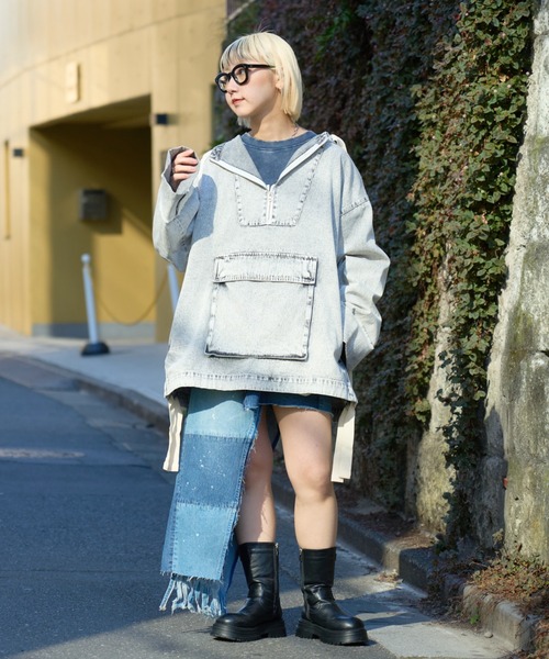 SOUNDSGOOOOD（サウンズグッド）の「【SOUNDS GOOOOD 】デニムアノラックパーカー（パーカー・レディース・サックスブルー/グレー/オレンジ/イエロー/ブルー・ONE SIZE）」の6枚目の写真