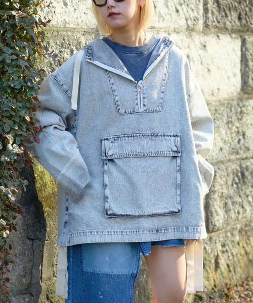 SOUNDSGOOOOD（サウンズグッド）の「【SOUNDS GOOOOD 】デニムアノラックパーカー（パーカー・レディース・サックスブルー/グレー/オレンジ/イエロー/ブルー・ONE SIZE）」の8枚目の写真