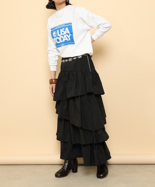 en CAnAF(エンカナフ)の「ランダムティアードロングスカート(スカート・レディース・ブラック/オフホワイト・フリー)」の10枚目の写真