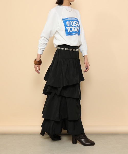 en CAnAF(エンカナフ)の「ランダムティアードロングスカート(スカート・レディース・ブラック/オフホワイト・フリー)」の6枚目の写真