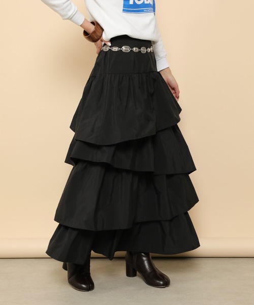 en CAnAF(エンカナフ)の「ランダムティアードロングスカート(スカート・レディース・ブラック/オフホワイト・フリー)」の7枚目の写真