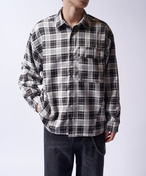 Lui's(ルイス)の「【Neucon/ニューコン】アイレットポケットオーバーサイズチェックシャツ(シャツ/ブラウス・メンズ・サックスブルー/ブラック・2/1)」の21枚目の写真