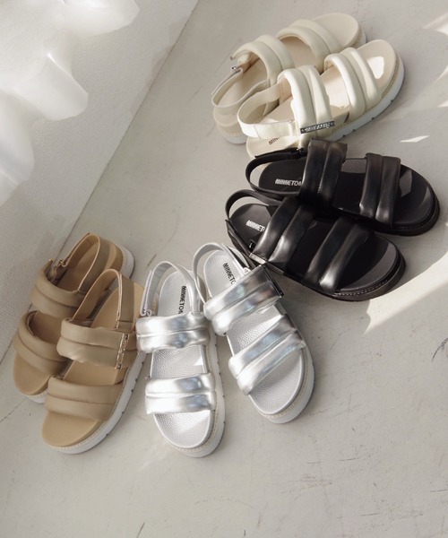 Minnetonka(ミネトンカ)の「MINNETONKA ミネトンカ / プラットフォームパファーストラップサンダル 25M02(サンダル・レディース・ブラック/シルバー/ベージュ/ホワイト・5/9/8/7/6)」の5枚目の写真
