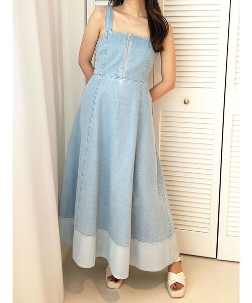 マーキュリーデュオ　デニムフレアワンピース　F マーキュリーデュオ デニムワンピース フレア バックシャン