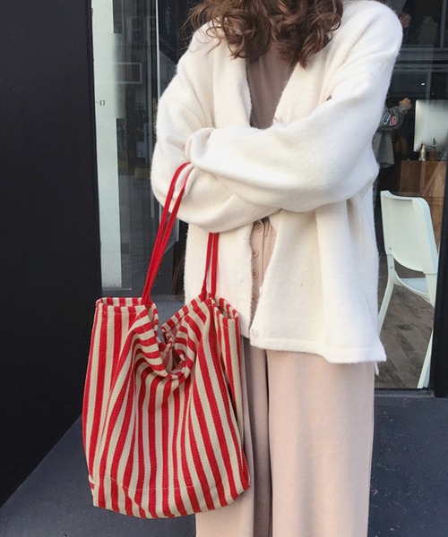 IRADOWL(アイラドール)の「ストライプ柄布トートバッグ(トートバッグ・レディース・レッド/ブラック/ブルー/ネイビー・FREE)」の10枚目の写真