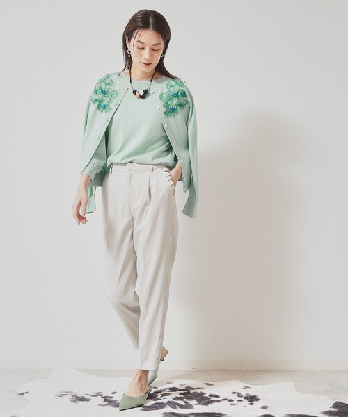 Sunauna（スーナウーナ）の「◆【SS～Lサイズ展開／リボン＆ビーズ刺繍】クラフトニットカーディガン（カーディガン/ボレロ・レディース・ライトグリーン/ライトグレー/ネイビー・34/40/38）」の7枚目の写真