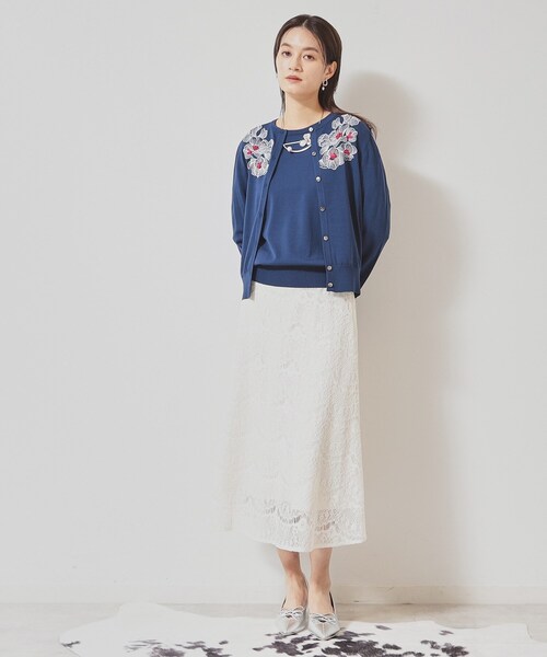Sunauna（スーナウーナ）の「◆【SS～Lサイズ展開／リボン＆ビーズ刺繍】クラフトニットカーディガン（カーディガン/ボレロ・レディース・ライトグリーン/ライトグレー/ネイビー・34/40/38）」の9枚目の写真
