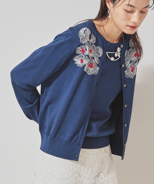 Sunauna（スーナウーナ）の「◆【SS～Lサイズ展開／リボン＆ビーズ刺繍】クラフトニットカーディガン（カーディガン/ボレロ・レディース・ライトグリーン/ライトグレー/ネイビー・34/40/38）」の14枚目の写真
