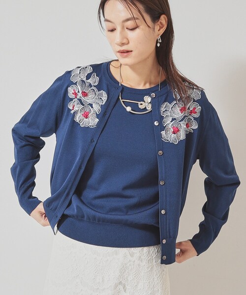 Sunauna（スーナウーナ）の「◆【SS～Lサイズ展開／リボン＆ビーズ刺繍】クラフトニットカーディガン（カーディガン/ボレロ・レディース・ライトグリーン/ライトグレー/ネイビー・34/40/38）」の15枚目の写真