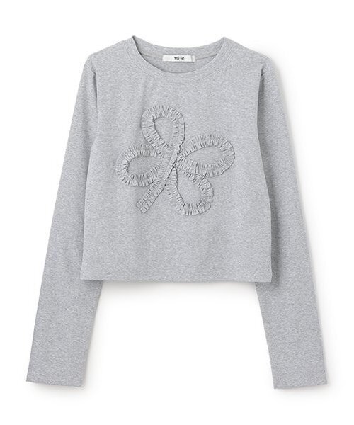 Mi-je(ミジェ)の「モチーフフリル長袖Tシャツ【韓国ファッション】(Tシャツ/カットソー・レディース・オフホワイト/グレー・F)」の4枚目の写真