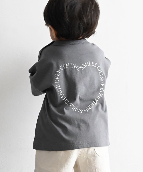 PUPPAPUPO（プッパプーポ）の「オーバーサイズ 半袖 Tシャツ（Tシャツ/カットソー・キッズ・チャコールグレー/ベージュ/アイボリー/グレイッシュベージュ/ホワイト×レッド/ミント/チャコール/モカ/グリーン系その他/グレー×ホワイト・120/80/130/90/100/110）」の4枚目の写真