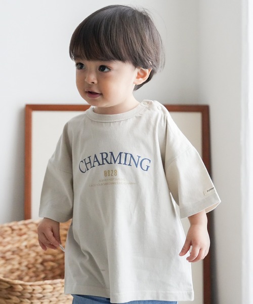PUPPAPUPO（プッパプーポ）の「オーバーサイズ 半袖 Tシャツ（Tシャツ/カットソー・キッズ・チャコールグレー/ベージュ/アイボリー/グレイッシュベージュ/ホワイト×レッド/ミント/チャコール/モカ/グリーン系その他/グレー×ホワイト・120/80/130/90/100/110）」の8枚目の写真