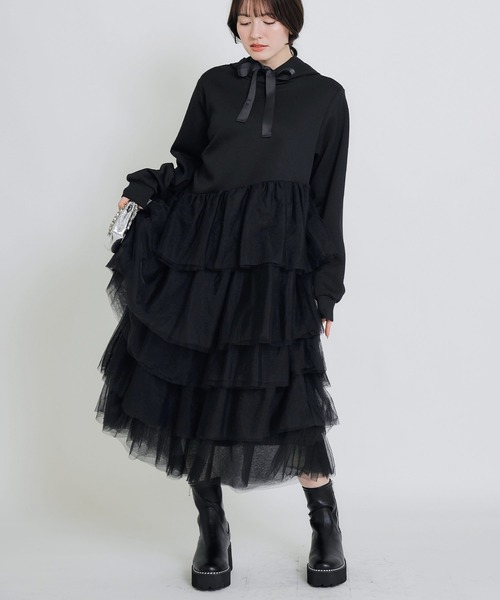 PICCIN PERLA（ピッチンペルラ）の「ティアードチュールダンボールワンピース（ワンピース・レディース・オフホワイト/ブラック・M）」の20枚目の写真