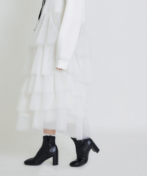 PICCIN PERLA（ピッチンペルラ）の「ティアードチュールダンボールワンピース（ワンピース・レディース・オフホワイト/ブラック・M）」の10枚目の写真