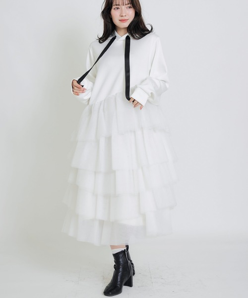 PICCIN PERLA（ピッチンペルラ）の「ティアードチュールダンボールワンピース（ワンピース・レディース・オフホワイト/ブラック・M）」の11枚目の写真