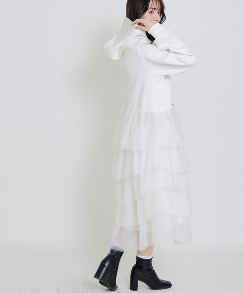 PICCIN PERLA（ピッチンペルラ）の「ティアードチュールダンボールワンピース（ワンピース・レディース・オフホワイト/ブラック・M）」の12枚目の写真