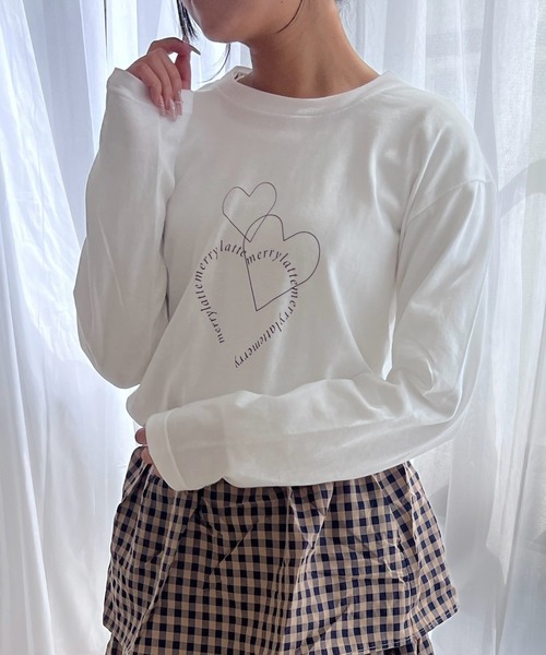merrylatte(メリーラテ)の「ハートデザインメリラテロンT/長袖Tシャツ(Tシャツ/カットソー・レディース・ホワイト・MEDIUM)」の1枚目の写真