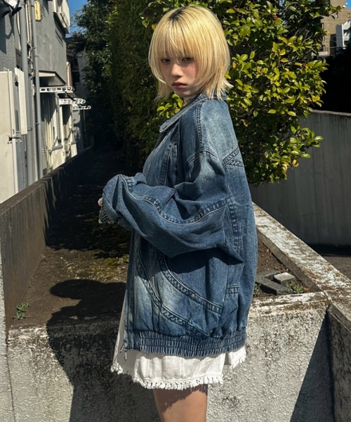 A'gem（エージェム）の「A'GEM/9 × .kom 『A'gem/エージェム』 デニム切り替えブルゾン（ブルゾン・レディース・ブラック/ブルー・FREE）」の4枚目の写真