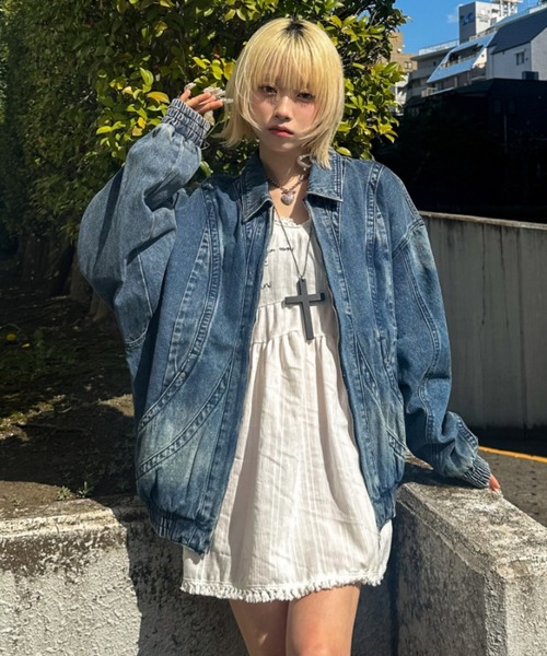 A'gem（エージェム）の「A'GEM/9 × .kom 『A'gem/エージェム』 デニム切り替えブルゾン（ブルゾン・レディース・ブラック/ブルー・FREE）」の3枚目の写真