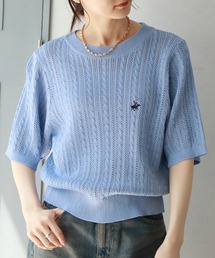 【BEVERLY HILLS POLO CLUB/ビバリーヒルズポロクラブ】 ケーブル編みポニー刺繍サマーニット