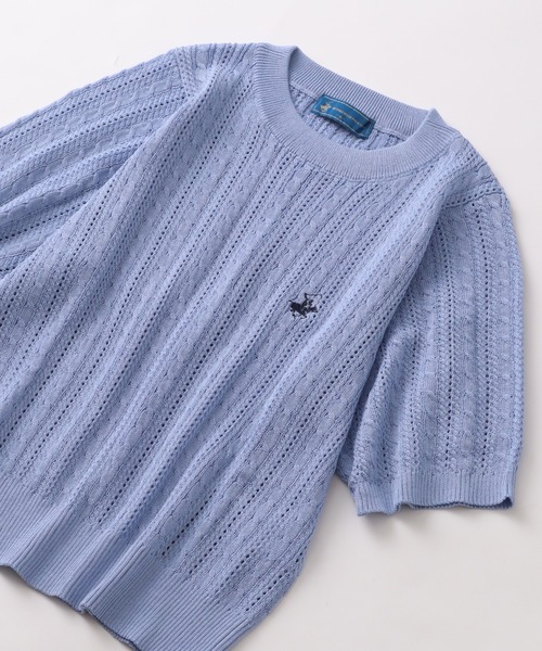 BEVERLY HILLS POLO CLUB(ビバリーヒルズポロクラブ)の「【BEVERLY HILLS POLO CLUB/ビバリーヒルズポロクラブ】 ケーブル編みポニー刺繍サマーニット(ニット/セーター・レディース・サックスブルー/オフホワイト/ネイビー・M)」の8枚目の写真