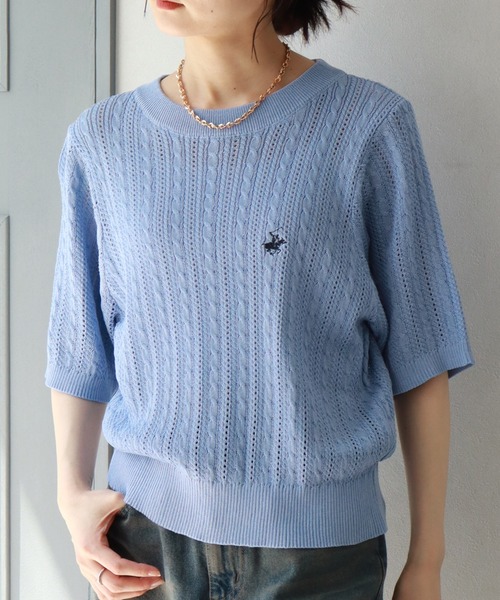 BEVERLY HILLS POLO CLUB(ビバリーヒルズポロクラブ)の「【BEVERLY HILLS POLO CLUB/ビバリーヒルズポロクラブ】 ケーブル編みポニー刺繍サマーニット(ニット/セーター・レディース・サックスブルー/オフホワイト/ネイビー・M)」の16枚目の写真