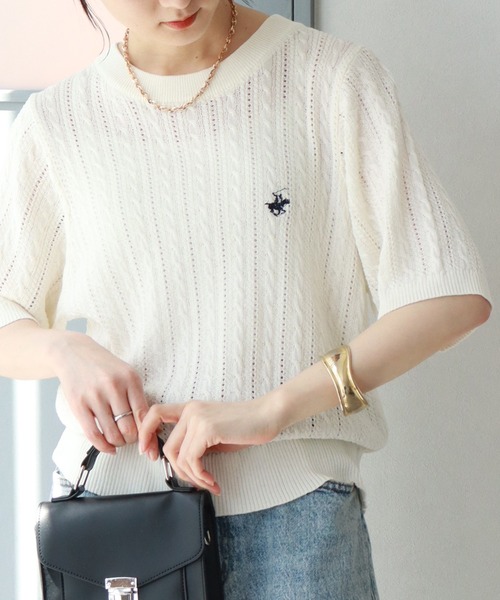 BEVERLY HILLS POLO CLUB(ビバリーヒルズポロクラブ)の「【BEVERLY HILLS POLO CLUB/ビバリーヒルズポロクラブ】 ケーブル編みポニー刺繍サマーニット(ニット/セーター・レディース・サックスブルー/オフホワイト/ネイビー・M)」の19枚目の写真