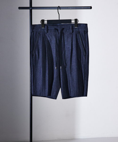 デニムライク】シャンブレー スラックス ショートパンツ(スラックス デニムライク】シャンブレー スラックス ショートパンツ(スラックス
