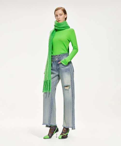 JNBY（ジェーエヌビーワイ）の「Double-waist Deconstructed Wide-leg Jeans / ダブルウエストジーンズ（デニムパンツ・レディース・ブルー・36）」の4枚目の写真