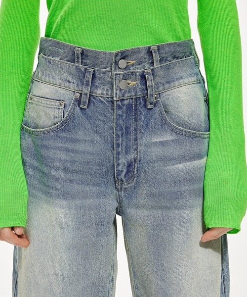 JNBY（ジェーエヌビーワイ）の「Double-waist Deconstructed Wide-leg Jeans / ダブルウエストジーンズ（デニムパンツ・レディース・ブルー・36）」の5枚目の写真