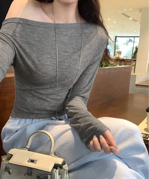 kirakiraShop（キラキラショップ）の「ワンショルダー 長袖 トップス（ニット/セーター・レディース・ブラック/ホワイト/グレー・FREE）」の3枚目の写真