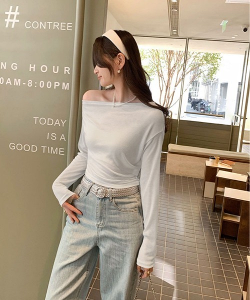 kirakiraShop（キラキラショップ）の「ワンショルダー 長袖 トップス（ニット/セーター・レディース・ブラック/ホワイト/グレー・FREE）」の7枚目の写真