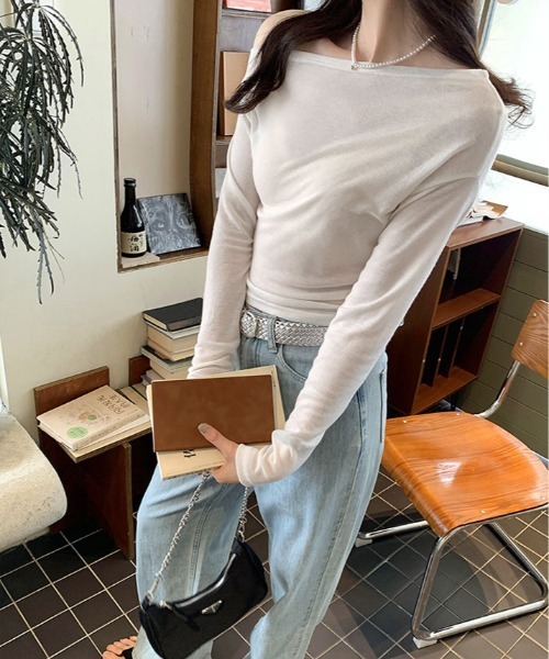 kirakiraShop（キラキラショップ）の「ワンショルダー 長袖 トップス（ニット/セーター・レディース・ブラック/ホワイト/グレー・FREE）」の8枚目の写真