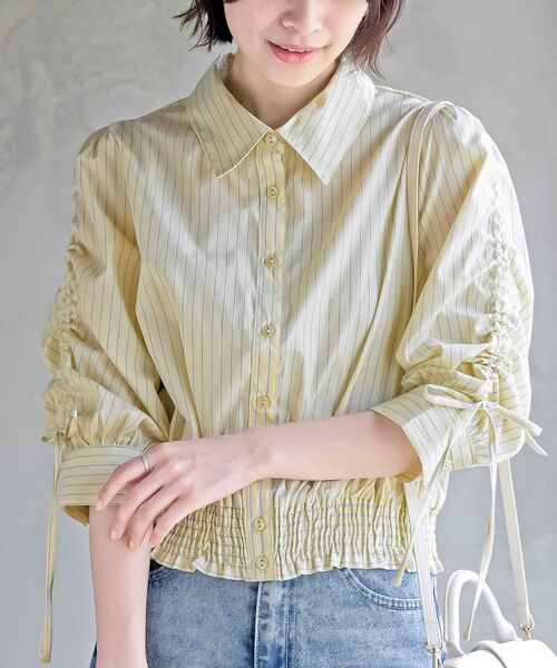 rps（アールピーエス）の「シャーリングドロスト５分袖ブラウス（シャツ/ブラウス・レディース・サックスブルー/ブルー/イエロー・フリー）」の3枚目の写真