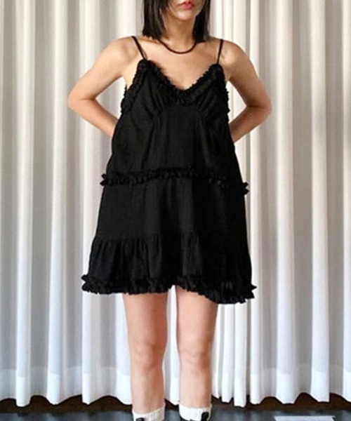 セール】シアーフリルティアードミニキャミワンピース