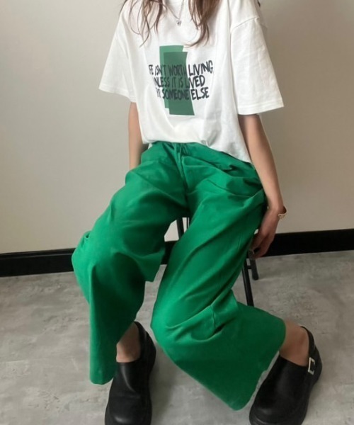 deux amour(ドゥーザムール)の「麻レーヨンワイドパンツ(その他パンツ・レディース・ブルー/レモンイエロー/レッド/グリーン/ピンク/オレンジ・M~L)」の2枚目の写真