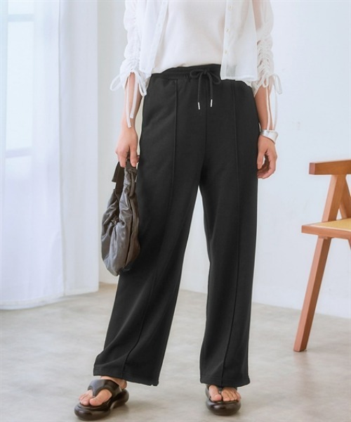 nissen（ニッセン）の「センターシームスウェットパンツ(裾ドロスト付)（スウェットパンツ・レディース・杢グレー/ブラック・LL/S/M/L）」の2枚目の写真