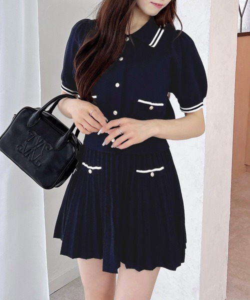 INGNI(イング)の「襟付ニットカーディガン+ニットミニスカパン/セットアップ(セットアップ・レディース・ホワイト×ネイビー/グレー系3/ネイビー系・M)」の11枚目の写真