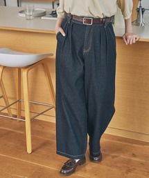 MONO-MART LADY'S | ハイウエスト タック ワイド ストレート デニムパンツ(デニムパンツ)