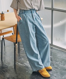 ハイウエスト タック ワイド ストレート デニムパンツ