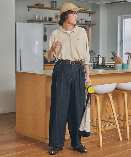 MONO-MART LADY'S(モノマートレディース)の「ハイウエスト タック ワイド ストレート デニムパンツ(デニムパンツ・レディース・ライトブルー/ブラック/ネイビー・S/M)」の12枚目の写真