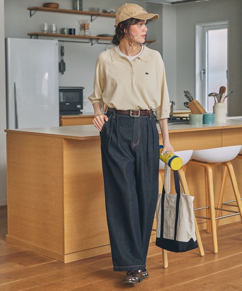 MONO-MART LADY'S(モノマートレディース)の「ハイウエスト タック ワイド ストレート デニムパンツ(デニムパンツ・レディース・ライトブルー/ブラック/ネイビー・S/M)」の13枚目の写真