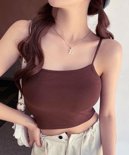 Lace Ladies(レースレディース)の「ソリッドカラー バック カットアウト カップ付き キャミソール(キャミソール・レディース・イエロー/モカ/ブラウン/ピンク/ホワイト/ブラック・FREE)」の3枚目の写真