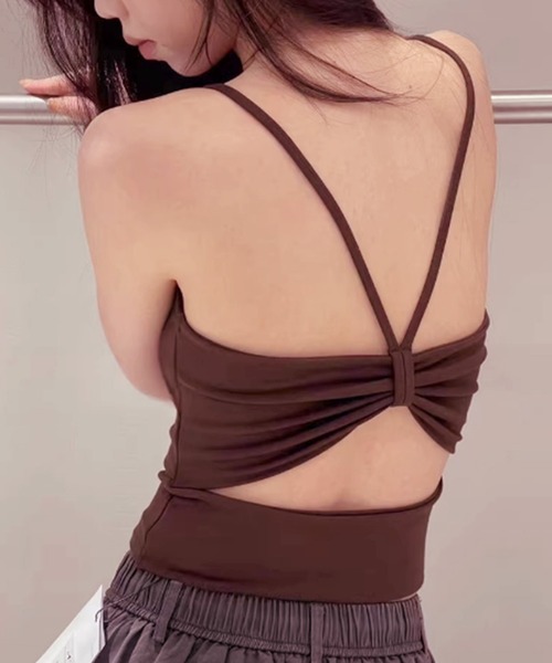Lace Ladies(レースレディース)の「ソリッドカラー バック カットアウト カップ付き キャミソール(キャミソール・レディース・イエロー/モカ/ブラウン/ピンク/ホワイト/ブラック・FREE)」の14枚目の写真