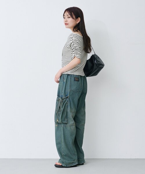 Kastane（カスタネ）の「【新色追加/XS.Fサイズ展開/無地&ボーダー】オフショルテレコ5分袖カットソー（Tシャツ/カットソー・レディース・アイボリー/ブラック系その他/チャコールグレー/ホワイト/ピンク・FREE/X-SMALL）」の11枚目の写真