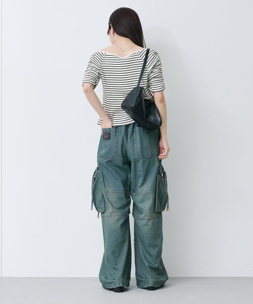 Kastane（カスタネ）の「【新色追加/XS.Fサイズ展開/無地&ボーダー】オフショルテレコ5分袖カットソー（Tシャツ/カットソー・レディース・アイボリー/ブラック系その他/チャコールグレー/ホワイト/ピンク・FREE/X-SMALL）」の12枚目の写真