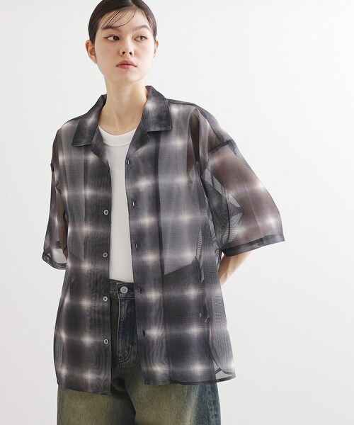 tk.TAKEO KIKUCHI(ティーケータケオキクチ)の「◆メッシュオンブレ―チェックシャツ(シャツ/ブラウス・レディース・オリーブ系1/ブラック系1/ホワイト系2・66)」の8枚目の写真